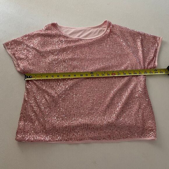 Sucolan Pink Sequin Top NWT | Sparkly Short Sleeve Party Blouse Women’s Size L/X - Picture 4 of 8